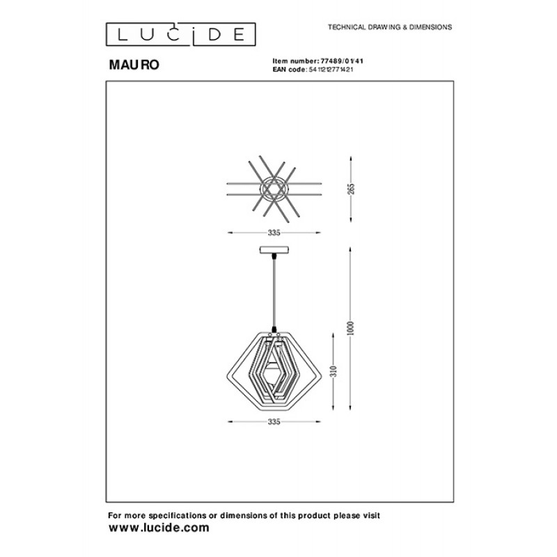 Підвісний світильник Lucide 77489/01/41 Mauro