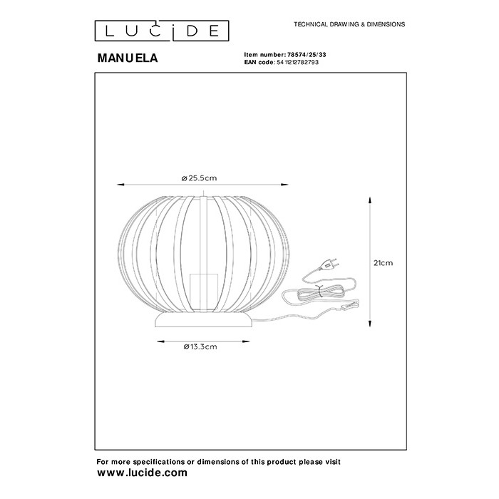 Настольная лампа Lucide 78574/25/33 Manuela