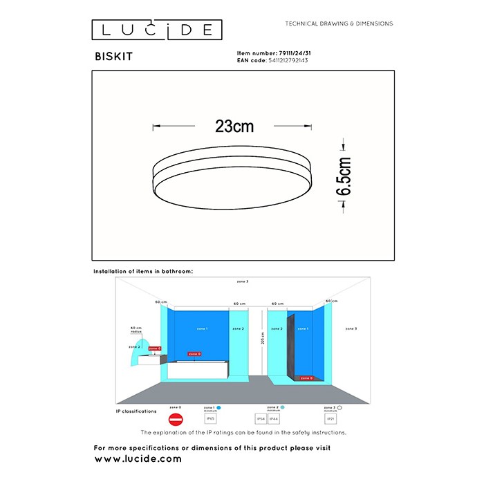 Потолочный светильник Lucide 79111/24/31 Biskit, 12 Вт, 600 лм, 2700K