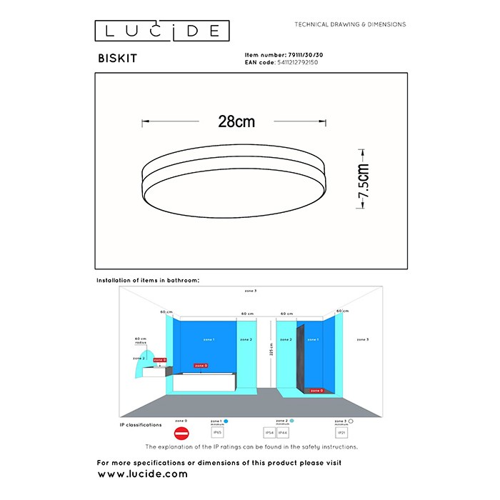 Стельовий світильник Lucide 79111/30/30 Biskit, 18 Вт, 1150 лм, 2700K