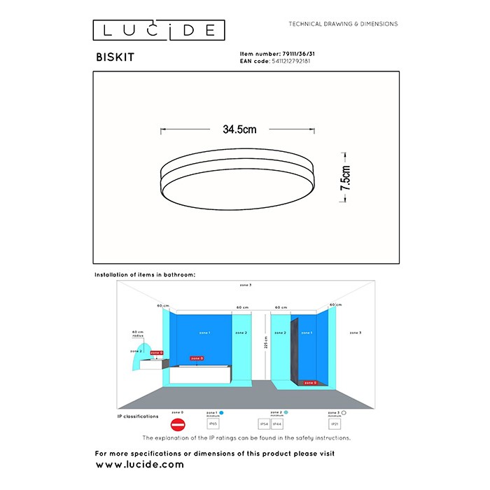 Стельовий світильник Lucide 79111/36/31 Biskit, 24 Вт, 1500 лм, 2700K