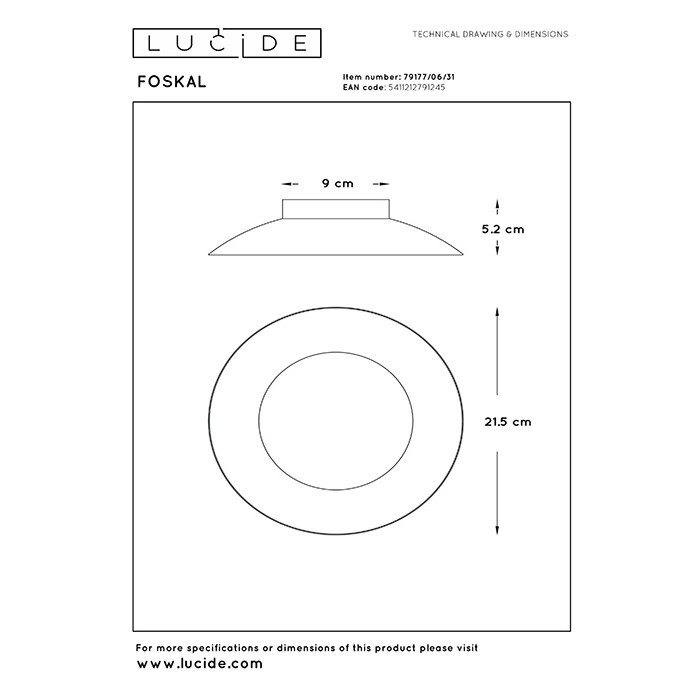 Стельовий світильник Lucide 79177/06/31 Foskal, 6 Вт, 480 лм, 2700K