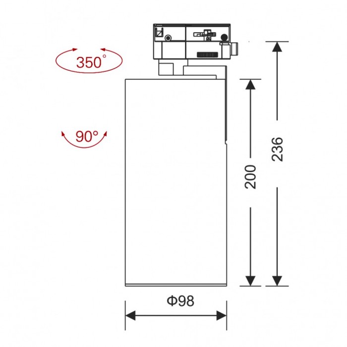 Світильник прожекторного типу на шинопровід LTX PRO 3F, D98mm, H200mm, LED 26W, 3000К, білий (04.7727.26.830.WH)