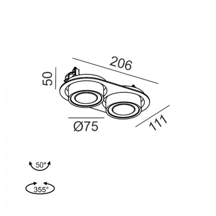 Светильник встраиваемый потолочный LTX SOL IN MINI X2, L206mm, W111mm, H50mm, LED 2x7W, 4000K, черный/белый (01.7522.14.940.BK/WH)
