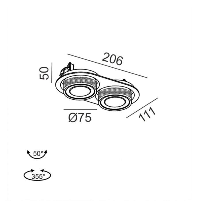 Светильник встраиваемый потолочный LTX SOL IN MINI X2, L206mm, W111mm, H50mm, LED 2x7W, 4000K, белый/sahara beige (01.7522.14.940.WH/SBG)