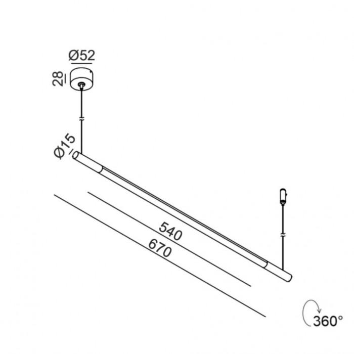 Светильник подвесной LTX STRAW, L670mm, D15mm, LED 5W, 3000К, 48V, черный (10.1570.5.930.BK)