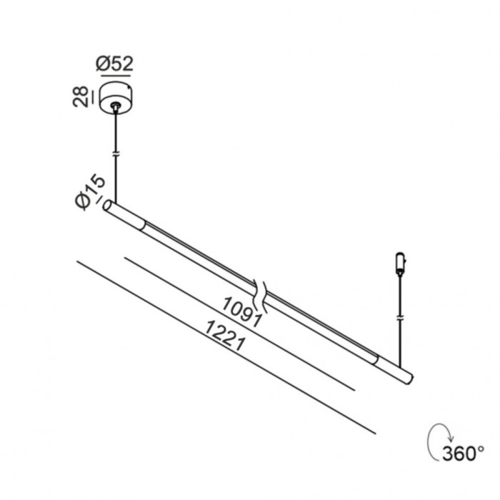Светильник подвесной LTX STRAW, L1221mm, D15mm, LED 10W, 3000К, 48V, черный (10.1511.10.930.BK)