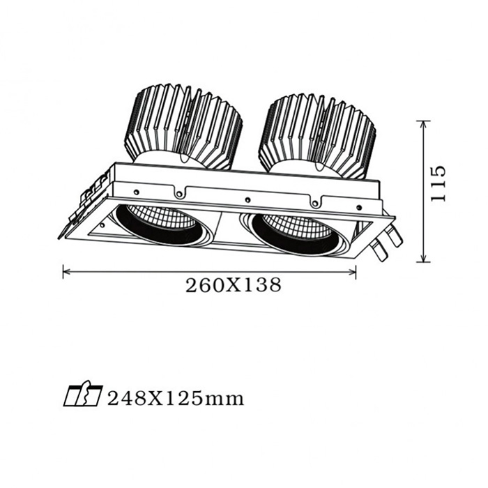 Светильник встраиваемый потолочный LTX PRO IN, L260mm, W138mm, H115mm, LED 2x26W, 4000К, белый (01.7722.52.840.WH)