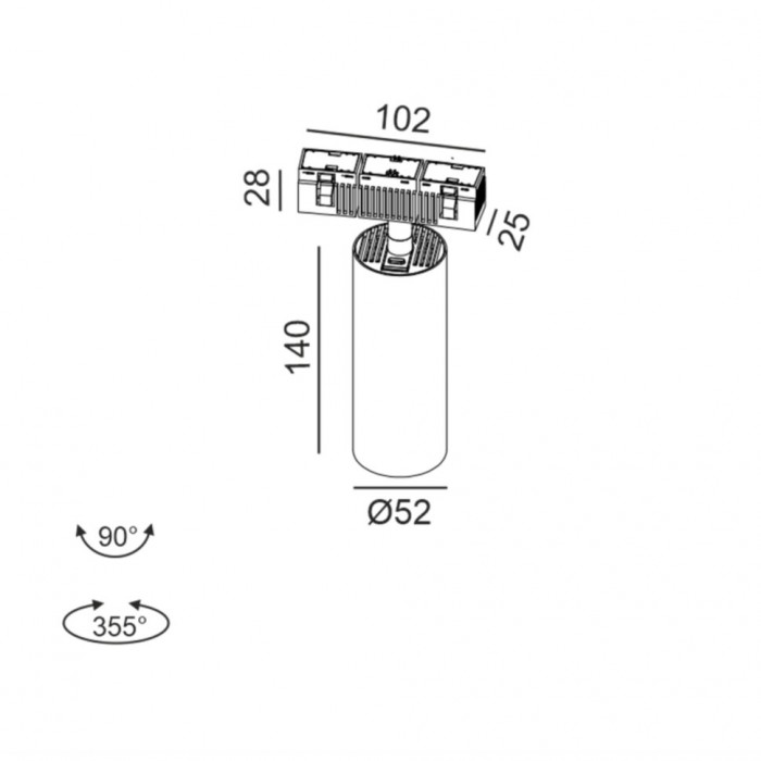 Світильник прожекторного типу LTX IN_RING TUB M A 140, D52mm, H140mm, LED 19W, 3000К, чорний (09.0514.19.930.BK)
