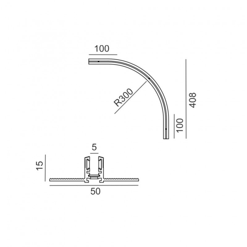 Вбудований радіальний кут PICO_LINE ARC R, R300mm, 408x408mm, H15mm, чорний (16.RC30.BK)