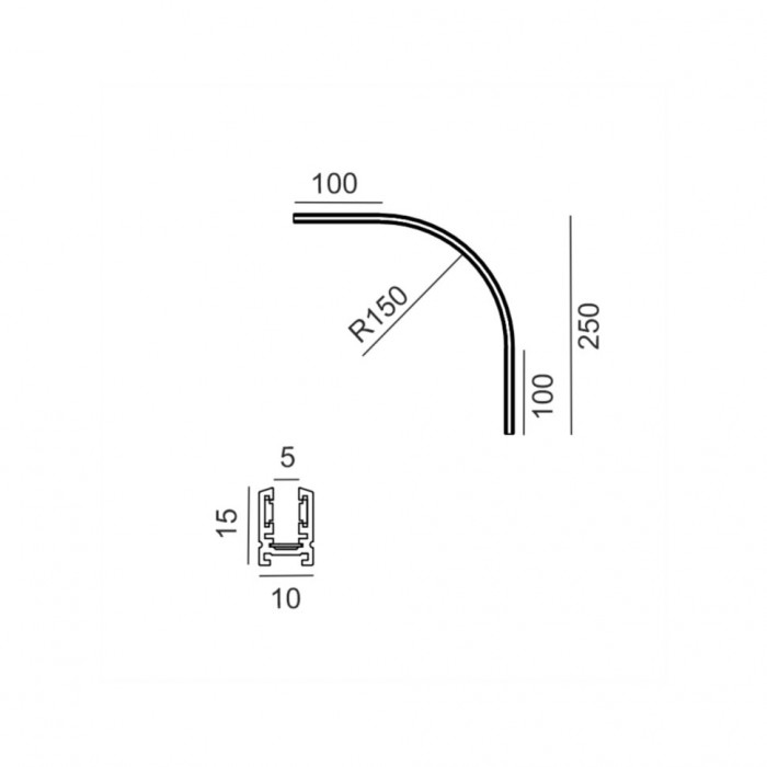 Накладний радіальний кут PICO_LINE ARC S, R150mm, 250x250mm, H15mm, чорний (16.SC15.BK)