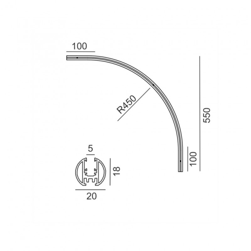 Накладной/подвесной радиальный угол PICO_LINE ARC O, R450mm, 500x500mm, H18mm, черный (16.OC45.BK)