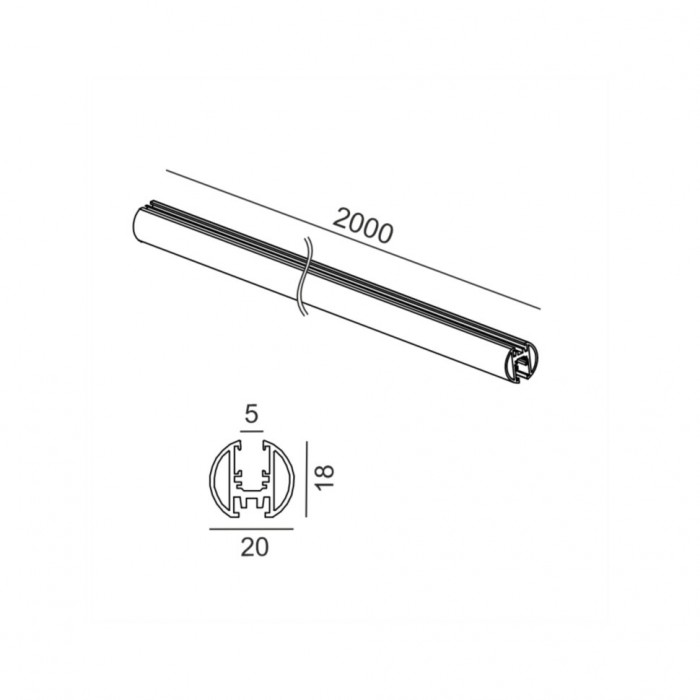 Трек накладний/підвісний PICO_LINE TRACK O, L2000mm, W20mm, H18mm, чорний (16.O200.BK)