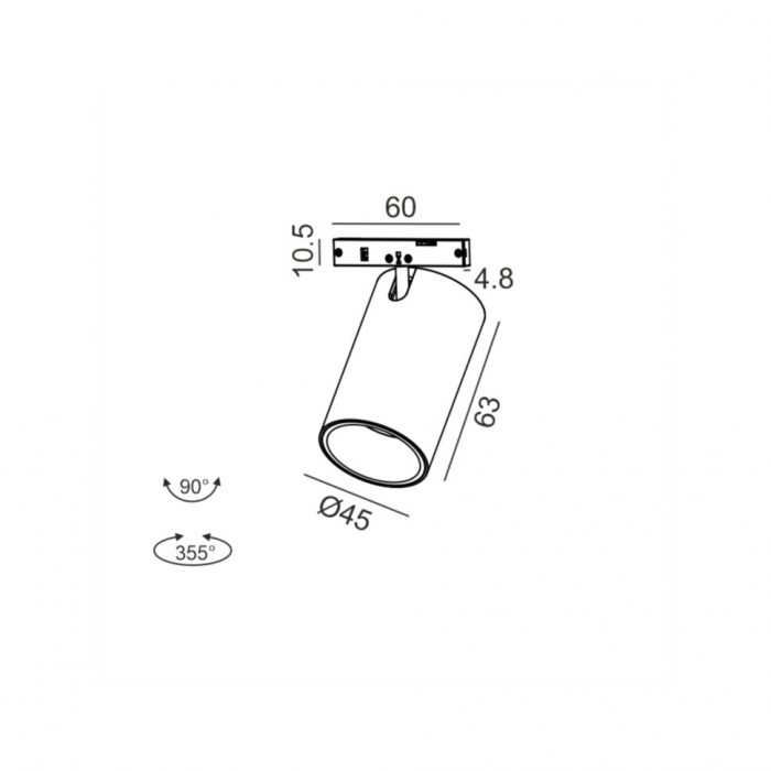 Світильник прожекторного типу LTX PICO_LINE TUB M, D45mm, H63mm, LED 9W, 3000K, DIM, 24V, білий (16.0460.9.930.WH.DIM)