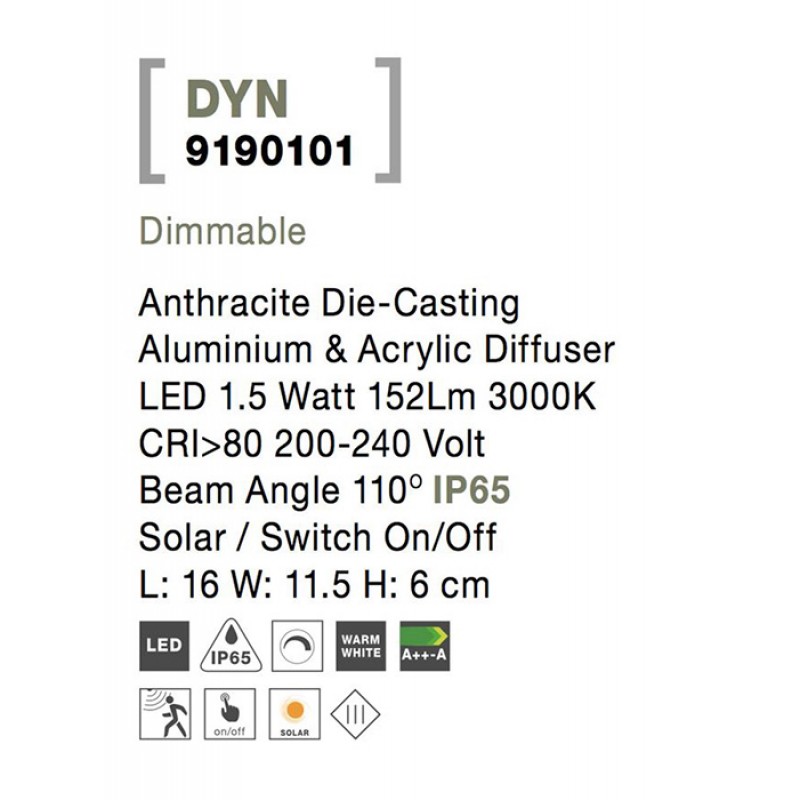 Настенный светильник Nova Luce 9190101 Dyn, 1.5 Вт, 152 лм, 3000K