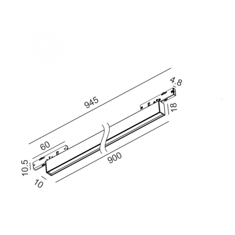 Світильник лінійний LTX PICO_LINE LINEA OUT 900, L900mm, W10mm, H18mm, LED 21W, 3000K, DIM, 24V, опаловий/чорний (16.9010.21.930.BK.DIM)