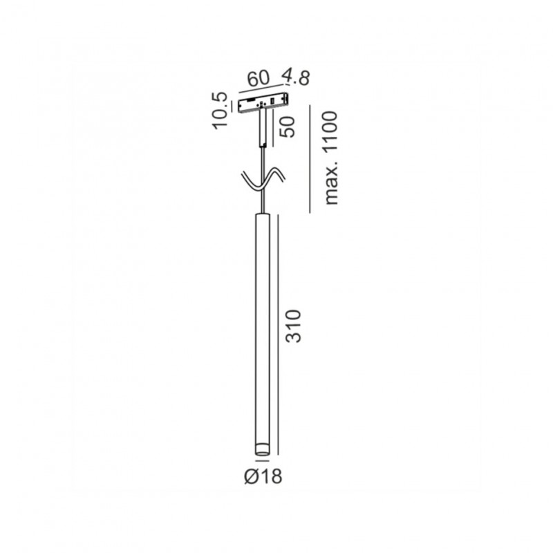 Светильник LTX PICO_LINE TUB XS P 300, D18mm, H310mm, LED 3W, 3000K, ON/OFF, 24V, черный (16.0230.3.930.BK)