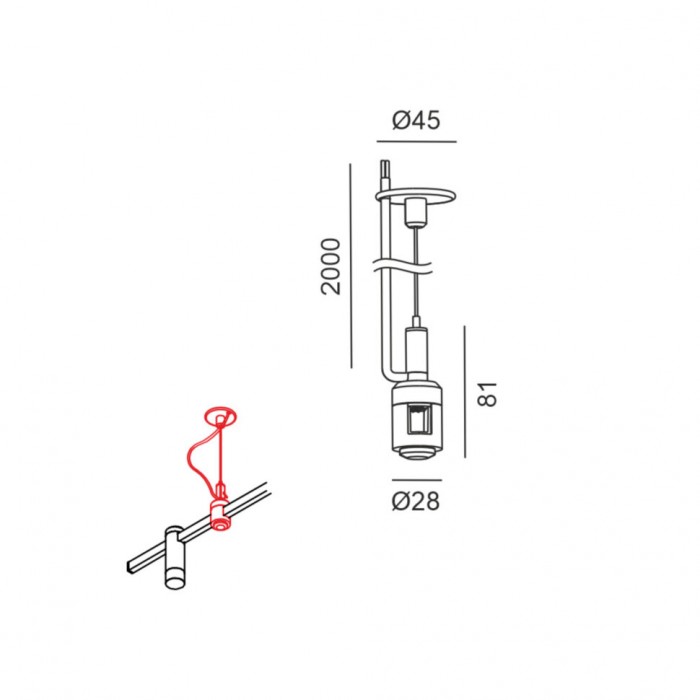 AIR_SUSP LIVE END система підвісного кріплення з кабелем і кріпленням для треку, D28mm, H81mm, чорний (15.SLE200.BK)