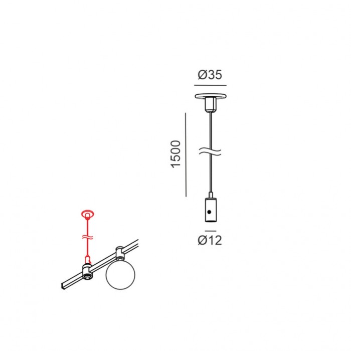 AIR_SUSP підвісне кріплення без кабелю живлення та без кріплення для треку, D35mm, L1500mm, латунь (15.SS150.BR)