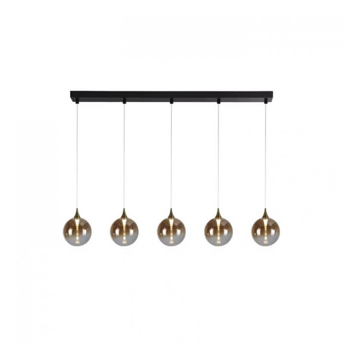 Підвісний світильник Searchlight 76410-5BK Alchemy 5Lt LED Bar Pendant Lamp, Black metal and Amber Glas, 19 Вт, 1444 лм, 3000К
