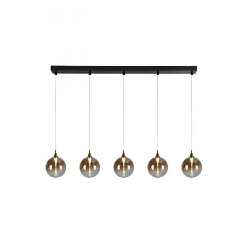 Підвісний світильник Searchlight 76410-5BK Alchemy 5Lt LED Bar Pendant Lamp, Black metal and Amber Glas, 19 Вт, 1444 лм, 3000К