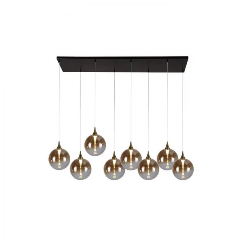 Підвісний світильник Searchlight 76410-8BK Alchemy 8Lt LED Bar Pendant Lamp, Black metal and Amber Glas, 30 Вт, 2473 лм, 3000К
