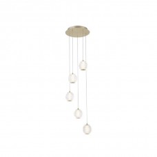 Подвесной светильник Searchlight 51481-5SB Allure 5Lt Multi-Drop Pendant - Satin Brass & Clear Acrylic, 21 Вт, 1445 лм, 3000К