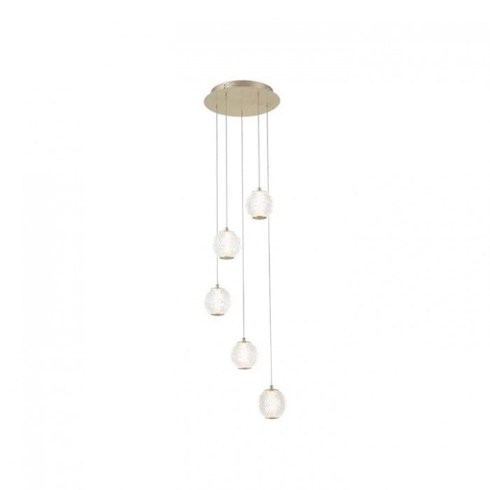Подвесной светильник Searchlight 51481-5SB Allure 5Lt Multi-Drop Pendant - Satin Brass & Clear Acrylic, 21 Вт, 1445 лм, 3000К