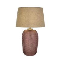 Настільна лампа Searchlight EU44652PI Amethyst 1Lt Table Lamp, Pink Glass with Natural Linen Shade