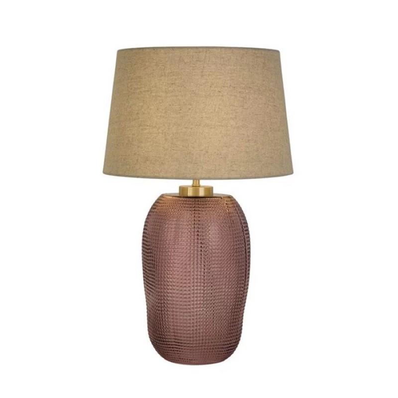 Настільна лампа Searchlight EU44652PI Amethyst 1Lt Table Lamp, Pink Glass with Natural Linen Shade