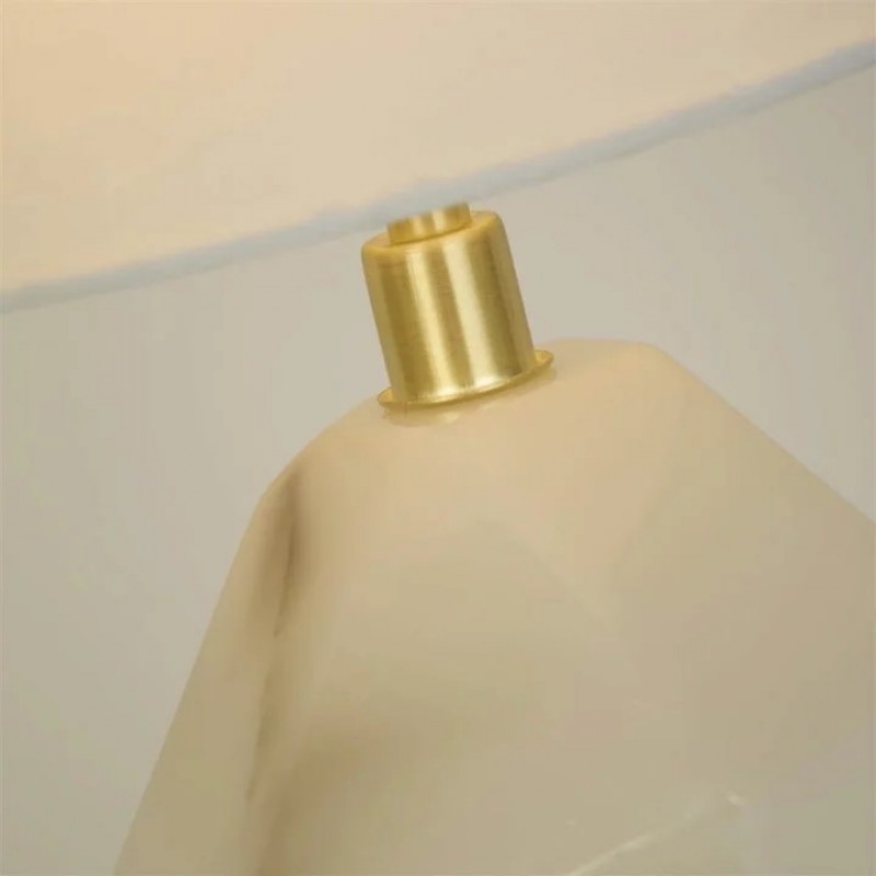 Настільна лампа Searchlight EU88250WH Apex 1Lt Table Lamp, Satin Brass Metal White Resin, White Sh