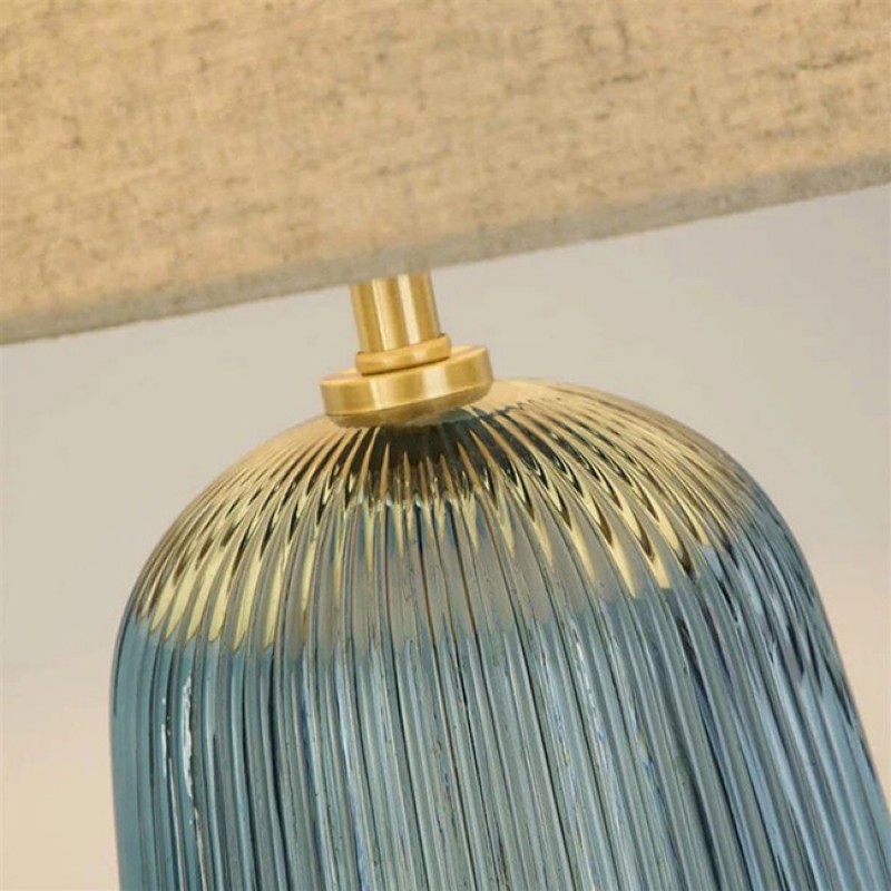Настільна лампа Searchlight EU44652AZ Cameo 1Lt Table Lamp, Blue Glass with Natural Linen Shade