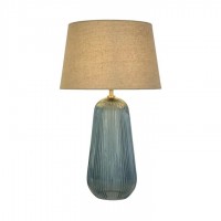 Настільна лампа Searchlight EU44652AZ Cameo 1Lt Table Lamp, Blue Glass with Natural Linen Shade