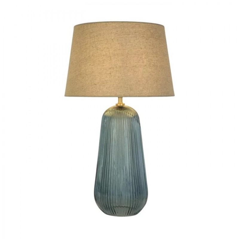 Настільна лампа Searchlight EU44652AZ Cameo 1Lt Table Lamp, Blue Glass with Natural Linen Shade