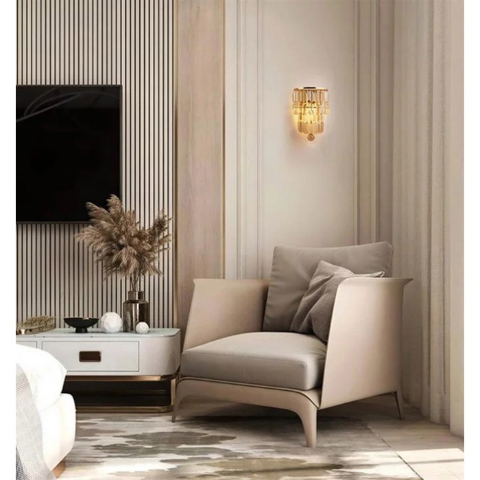 Бра Searchlight 61321-2SB Empire 2LT Wall Light, Satin Brass Metal & Champagne Crystal