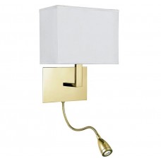 Бра - Searchlight 6519SB Hotel Wall Light- Satin Brass Metal & White Fabric Shade