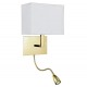 Бра - Searchlight 6519SB Hotel Wall Light- Satin Brass Metal & White Fabric Shade