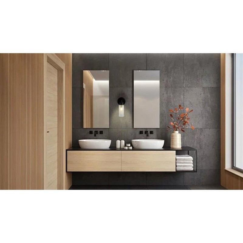Бра - Searchlight 29981BK Imperial 1Lt Wall Light, Matt Black Metal & Clear Ribbed Gla