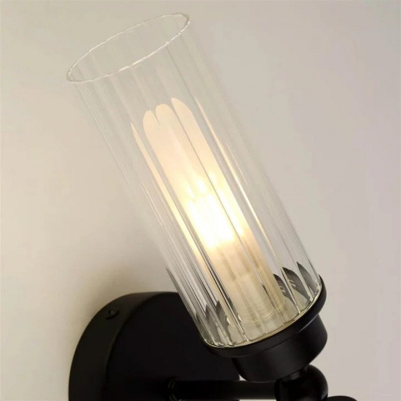 Бра - Searchlight 29982BK Imperial 2Lt Wall Light, Matt Black Metal & Clear Ribbed Gla