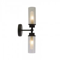 Бра Searchlight 29982BK Imperial 2Lt Wall Light, Matt Black Metal & Clear Ribbed Gla