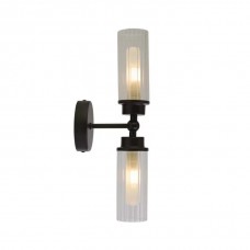 Бра - Searchlight 29982BK Imperial 2Lt Wall Light, Matt Black Metal & Clear Ribbed Gla