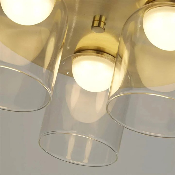 Люстра Searchlight 23083-3SB Highball LED 3Lt Flush , Satin Brass & Clear Glass IP44, 16.06 Вт, 1715 лм, 3000К
