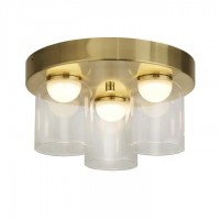 Люстра Searchlight 23083-3SB Highball LED 3Lt Flush , Satin Brass & Clear Glass IP44, 16.06 Вт, 1715 лм, 3000К
