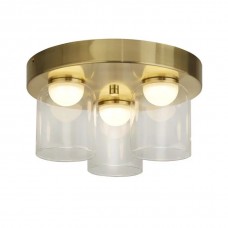 Люстра - Searchlight 23083-3SB Highball LED 3Lt Flush, Satin Brass & Clear Glass IP44, 16.06 Вт, 1715 лм, 3000К