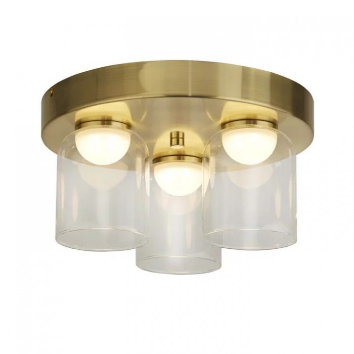 Люстра Searchlight 23083-3SB Highball LED 3Lt Flush , Satin Brass & Clear Glass IP44, 16.06 Вт, 1715 лм, 3000К