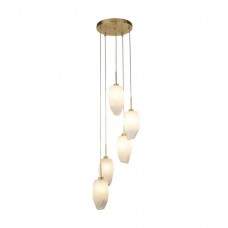 Підвісний світильник Searchlight 23146-5SB Rocky 5Lt Multi Drop Pendant, Satin Brass Metal & Glass