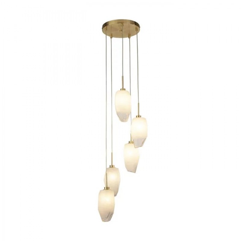 Підвісний світильник Searchlight 23146-5SB Rocky 5Lt Multi Drop Pendant, Satin Brass Metal & Glass