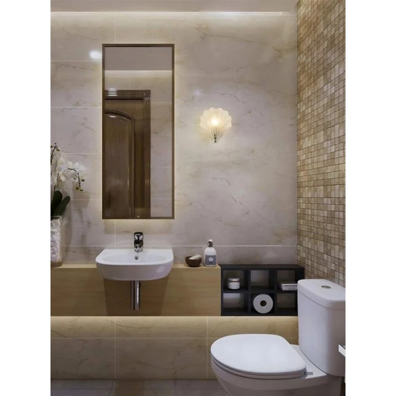 Бра - Searchlight 28980SS Shell 1Lt Wall Light, Satin Silver Metal &Frosted Glass IP44