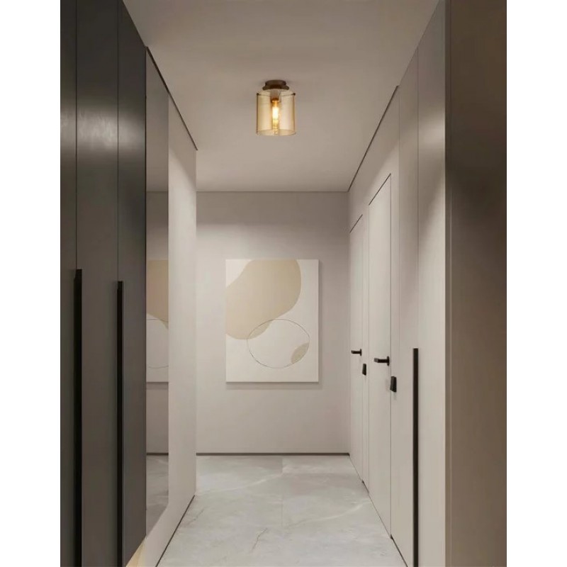 Люстра - Searchlight 88911-1MO Sweden 1Lt Flush - Mocha Metal & Amber Glass