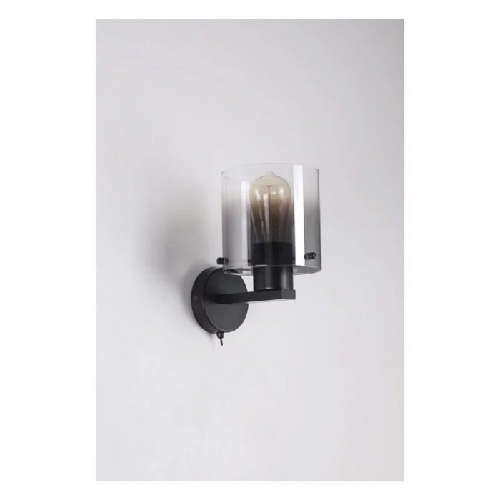 Бра - Searchlight 88912-1BK Швеция 1Lt Wall Light - Matt Black & Smoked Glass